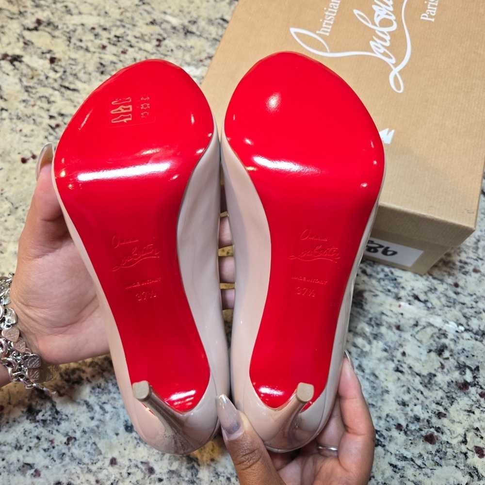 NEW Christian Louboutin Hot Chick Alta Shimmering Pink Peep-Toe Heels Size 37.5 - Picture 10 of 12